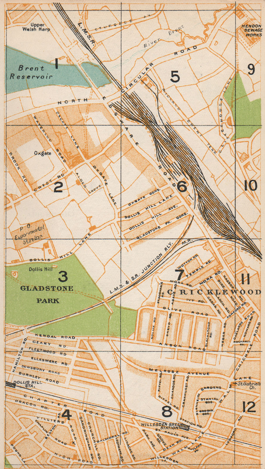 LONDON NW. Gladstone Park Cricklewood Dollis Hill Willesden Green 1935 old map
